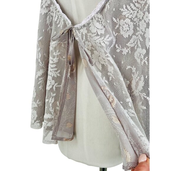 Free People Layered Floral Paisley Lace Lavender Tie Sides Relaxed Top Fairycore - Picture 6 of 16